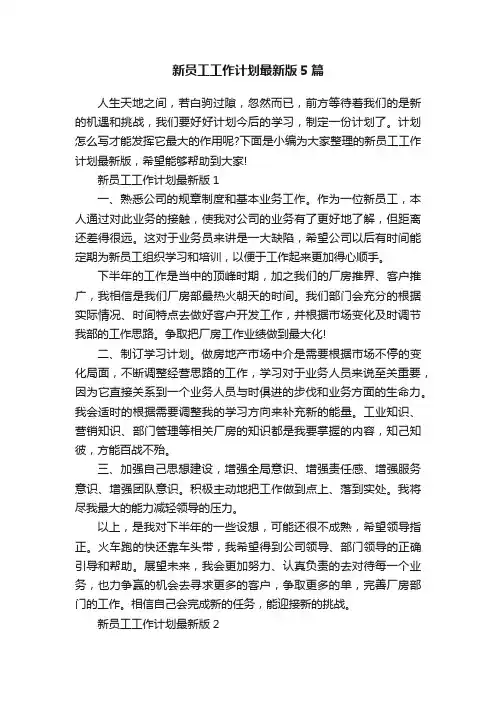 新员工工作计划最新版5篇