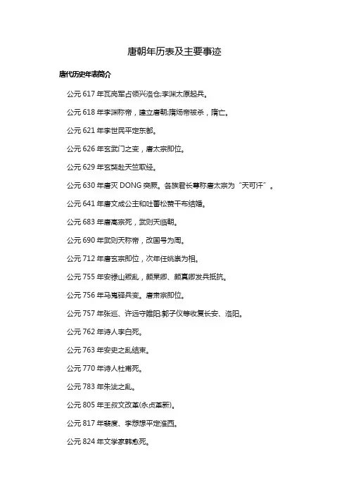 唐朝年历表及主要事迹