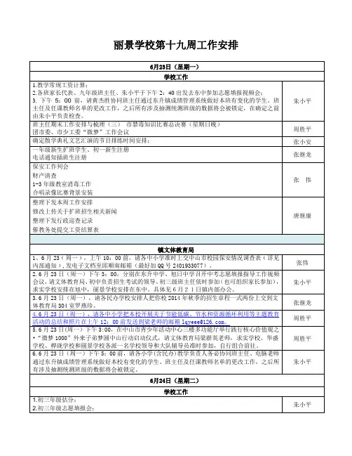 丽景学校13-14下第十九周工作安排