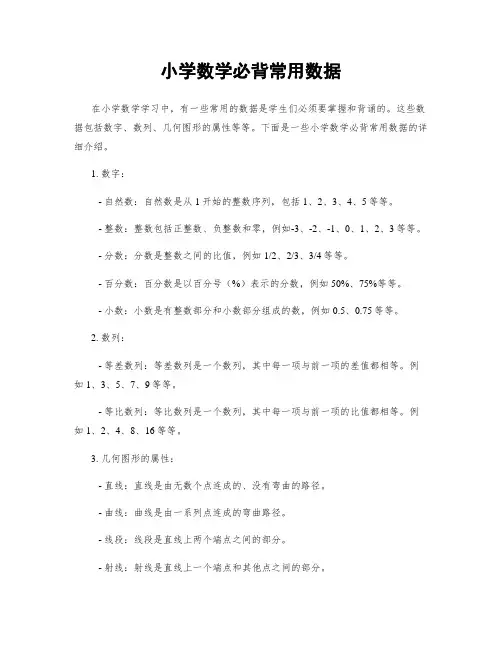 小学数学必背常用数据