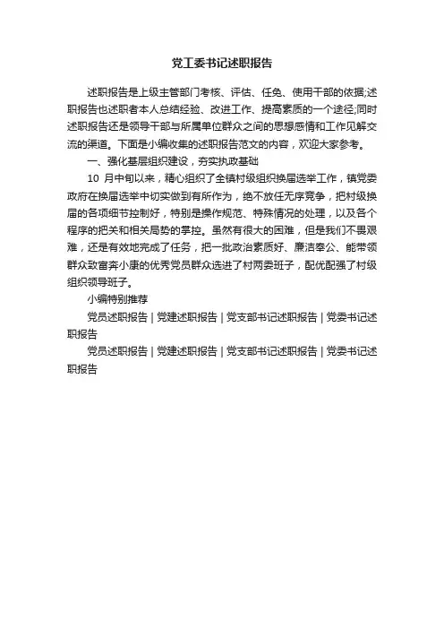 党工委书记述职报告