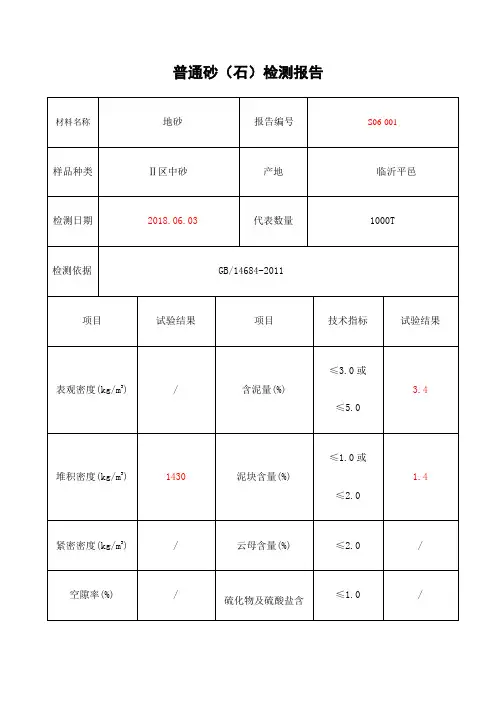 普通砂石检测报告