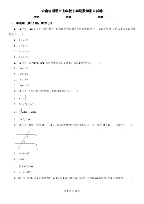 云南省昭通市七年级下学期数学期末试卷