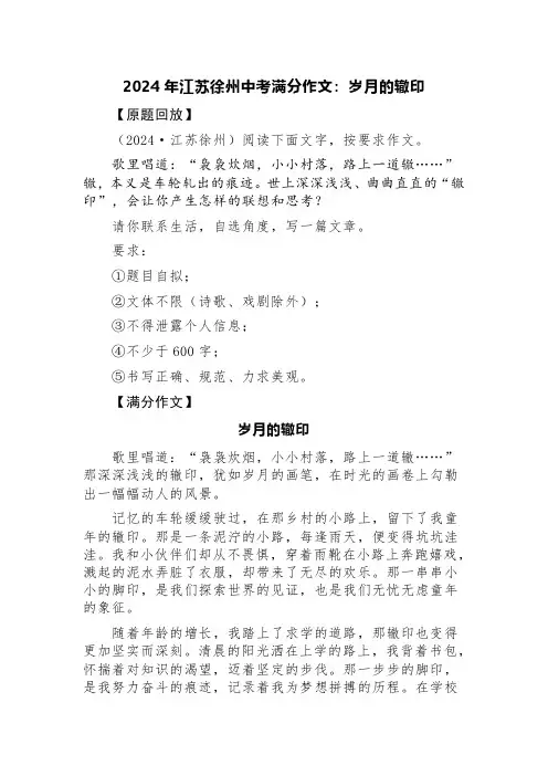 2024年江苏徐州中考满分作文：岁月的辙印