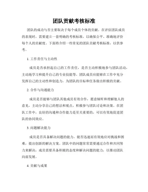 团队贡献考核标准