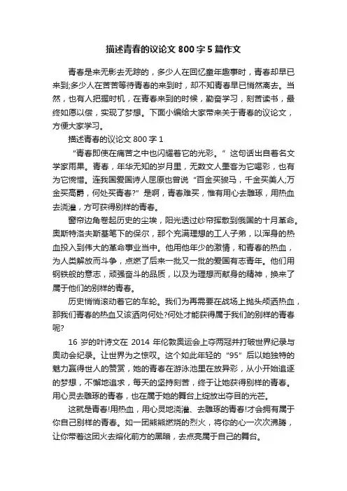 描述青春的议论文800字5篇作文