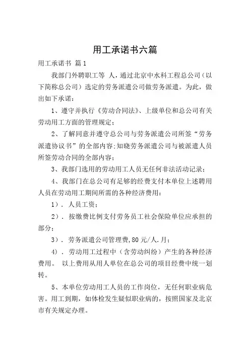 用工承诺书六篇