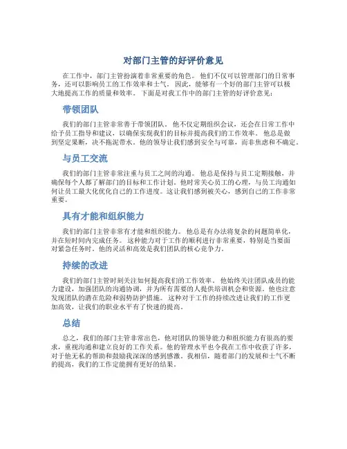 对部门主管的好评价意见