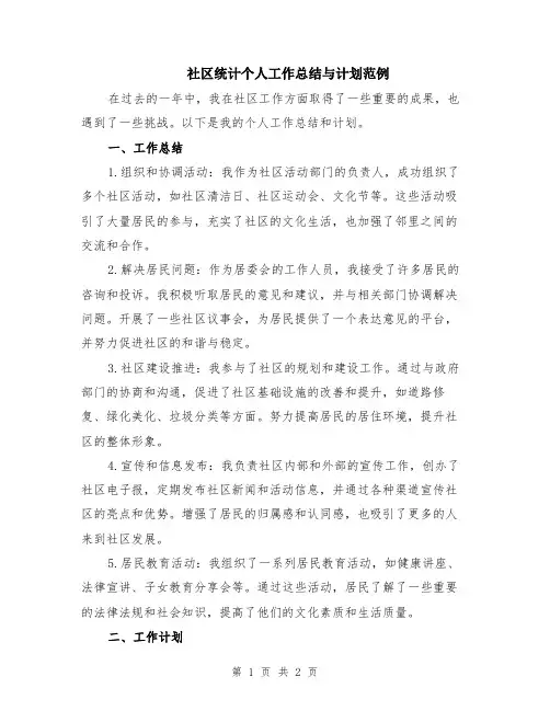社区统计个人工作总结与计划范例