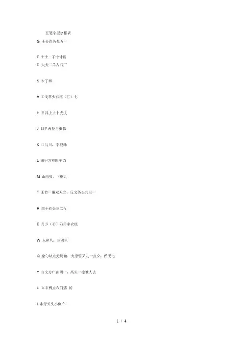 五笔字型字根表