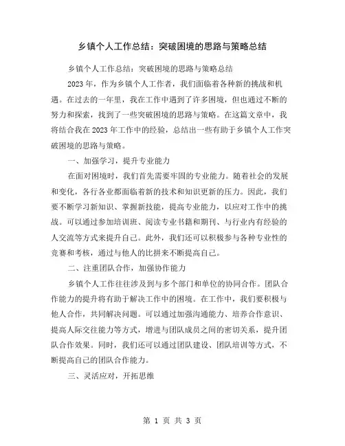 乡镇个人工作总结：突破困境的思路与策略总结