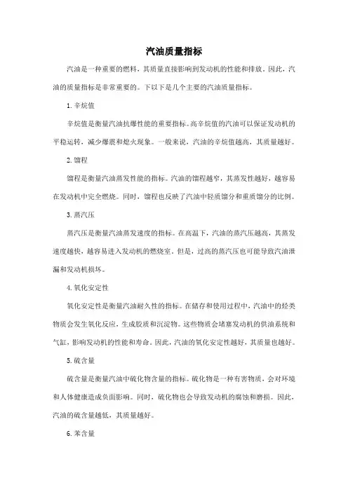 汽油质量指标