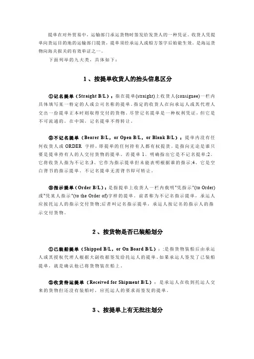 提单分类大全