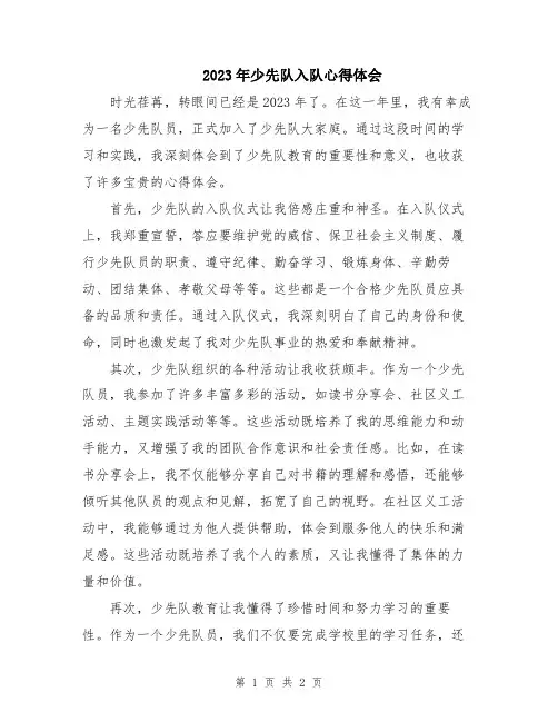 2023年少先队入队心得体会