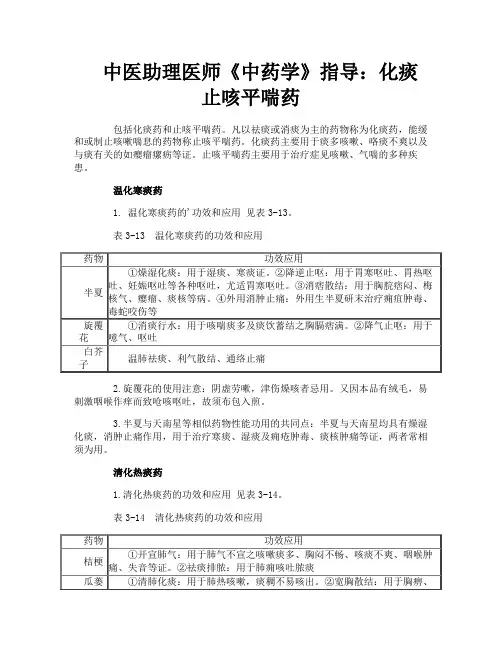 中医助理医师《中药学》指导：化痰止咳平喘药