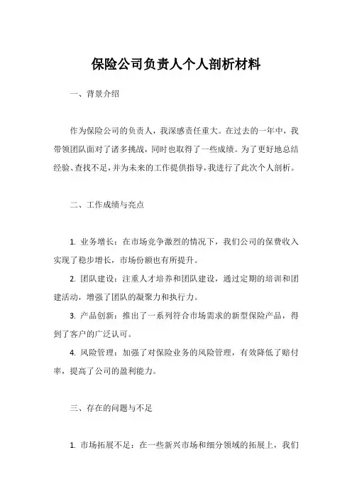 保险公司负责人个人剖析材料