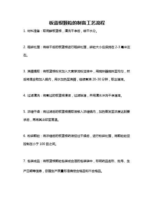 板蓝根颗粒的制备工艺流程