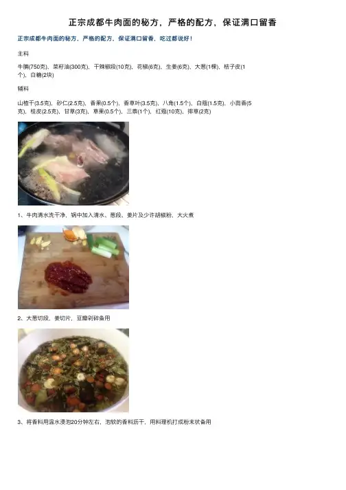 正宗成都牛肉面的秘方，严格的配方，保证满口留香