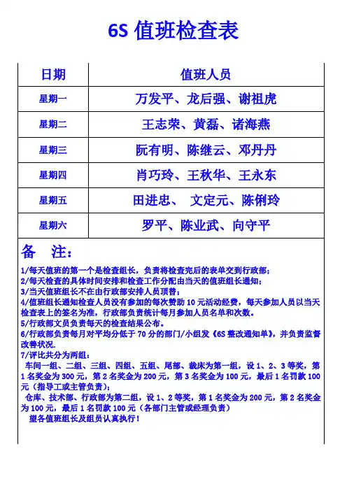 6S值班表