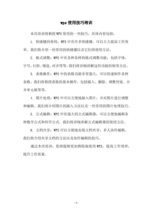 wps使用技巧培训