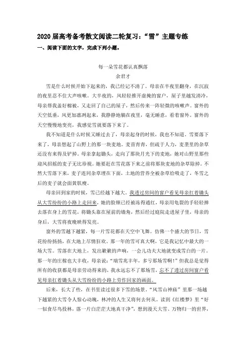 2020届高考备考散文阅读二轮复习：“雪”主题专练