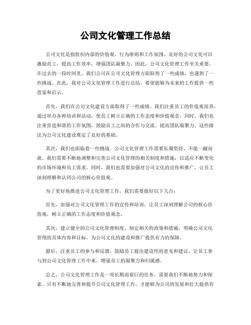 公司文化管理工作总结