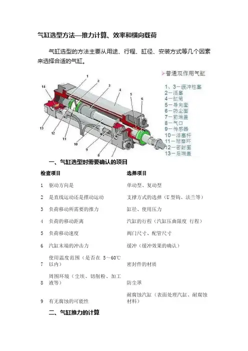气缸选型方法—推力计算、效率和横向载荷
