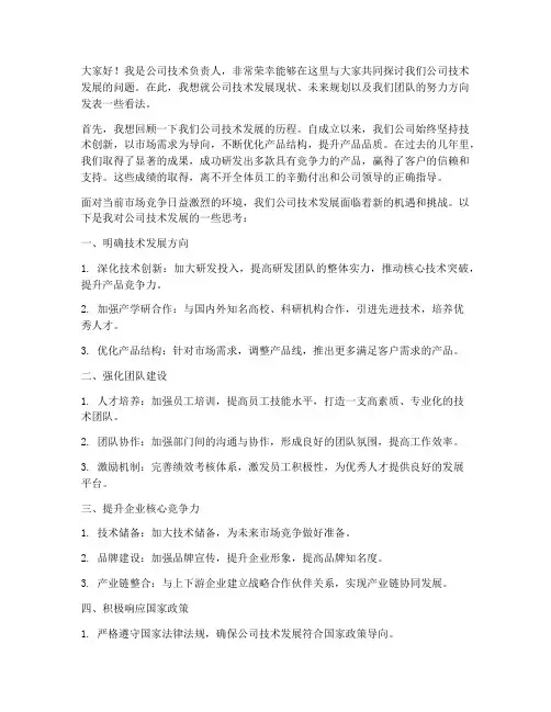 公司技术负责人发言稿范文