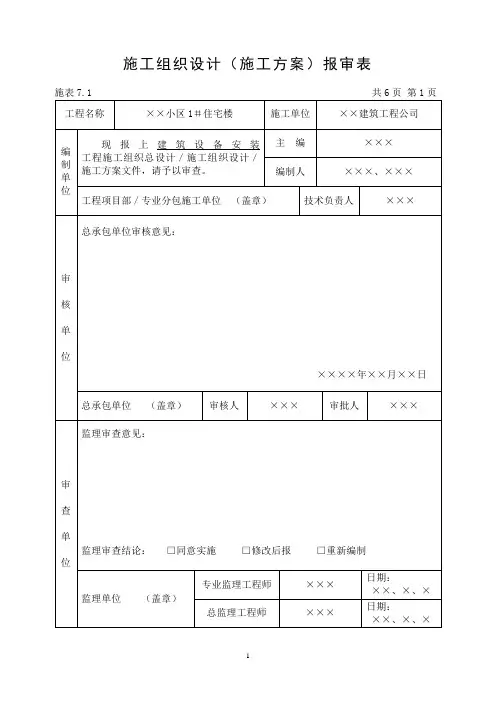 施工组织设计(施工方案)报审表