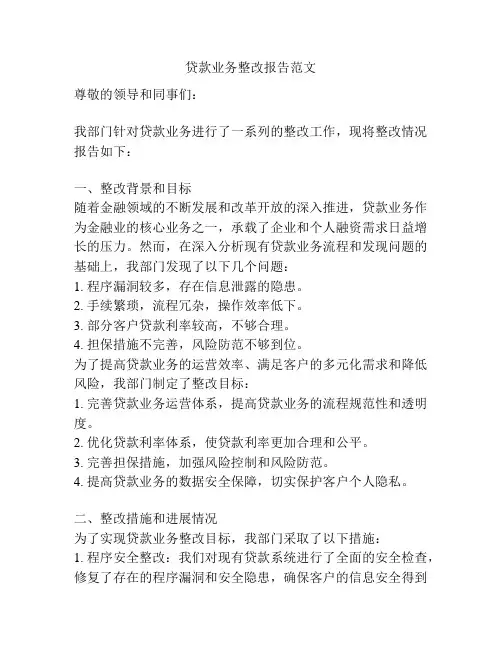 贷款业务整改报告范文