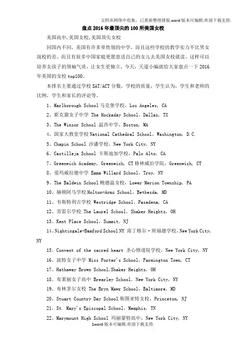 盘点2020年最顶尖的100所美国女校