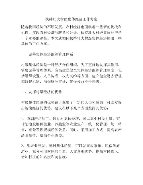 扶持壮大村级集体经济工作方案