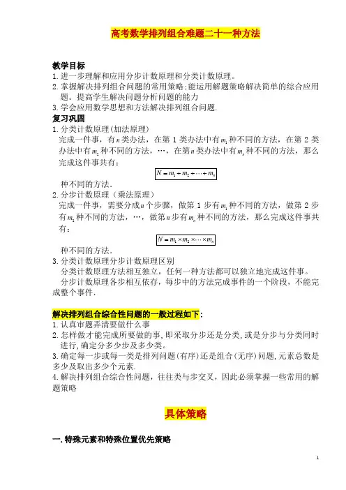 高中数学排列组合难题二十一种方法(含答案)