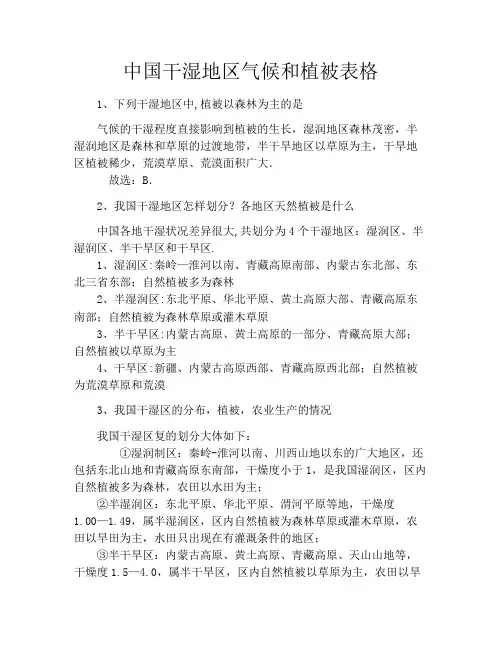 中国干湿地区气候和植被表格