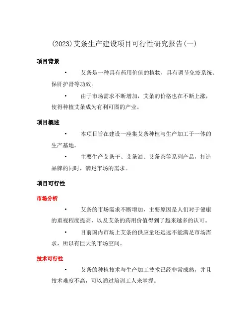 (2023)艾条生产建设项目可行性研究报告(一)