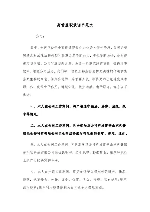 高管履职承诺书范文（2篇）