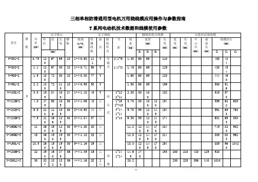 Y系列电动机技术数据和线模使用参数