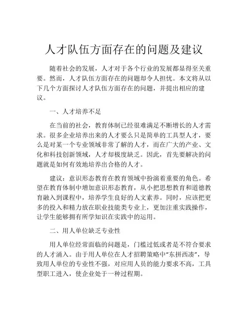 人才队伍方面存在的问题及建议