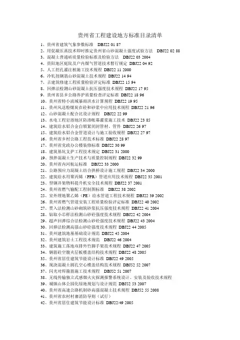 贵州省地方标准清单