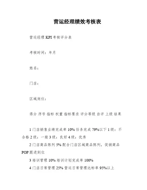 营运经理绩效考核表