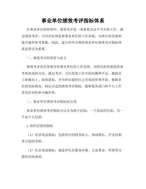 事业单位绩效考评指标体系