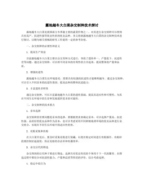 露地越冬大白菜杂交制种技术探讨
