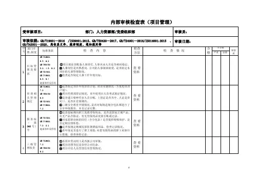 内审检查表-项目-人力资源部