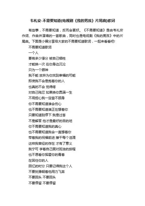 韦礼安-不需要知道（电视剧《我的男孩》片尾曲）歌词