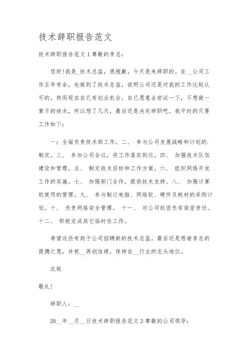 技术辞职报告范文