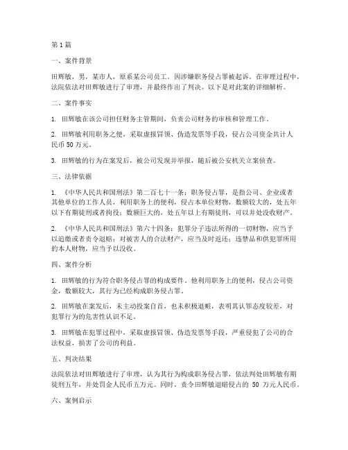 十个法律案例田辉敏一案(3篇)