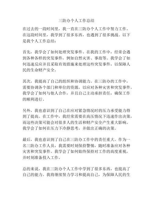 三防办个人工作总结