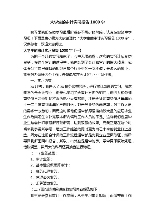 大学生的审计实习报告1000字