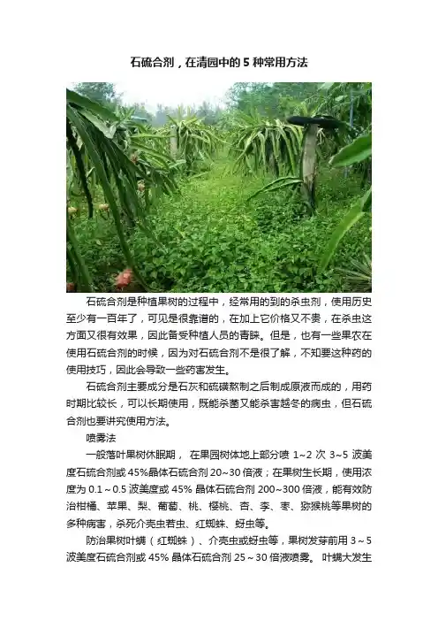 石硫合剂，在清园中的5种常用方法