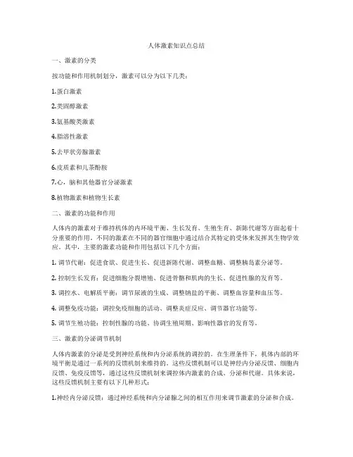 人体激素知识点总结